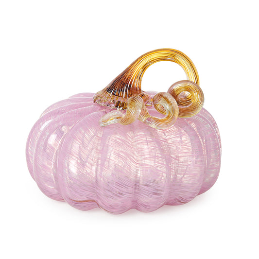 LONGWIN Hand Blown Glass Pink Pumpkin Figurines - 5.2 x 3.7 Inch Crystal Fake Pumpkin Home Decor Collectible Figurine for Tabletop/Halloween/Thanksgiving