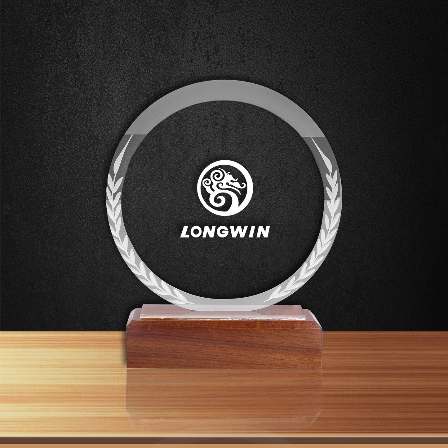 JNCT-196 Longwin Circle Crystal Trophy with Frosted Wheat Ear Pattern