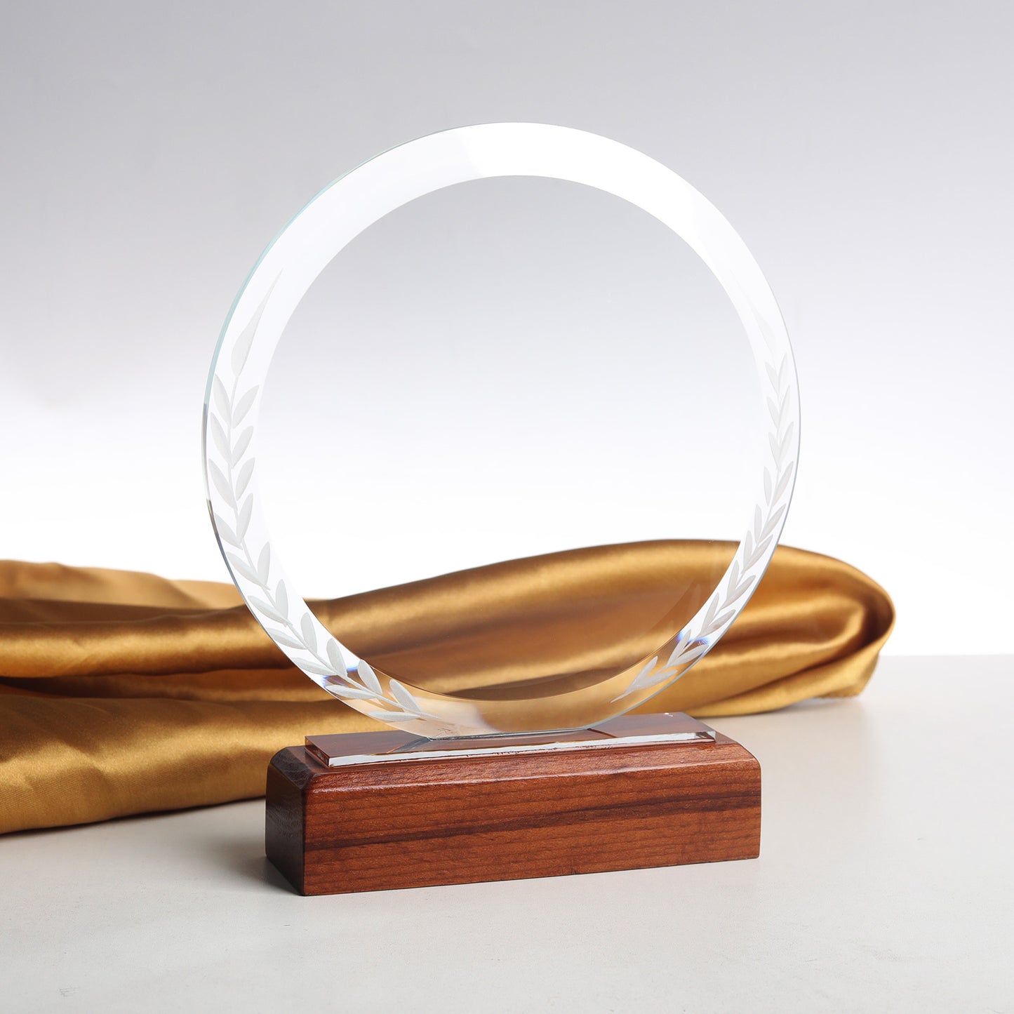 JNCT-196 Longwin Circle Crystal Trophy with Frosted Wheat Ear Pattern