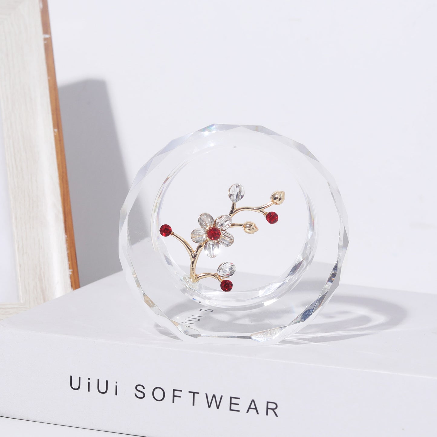 Clear Plum Blossom Figurine with an Outer Circular Ring for Home Decor