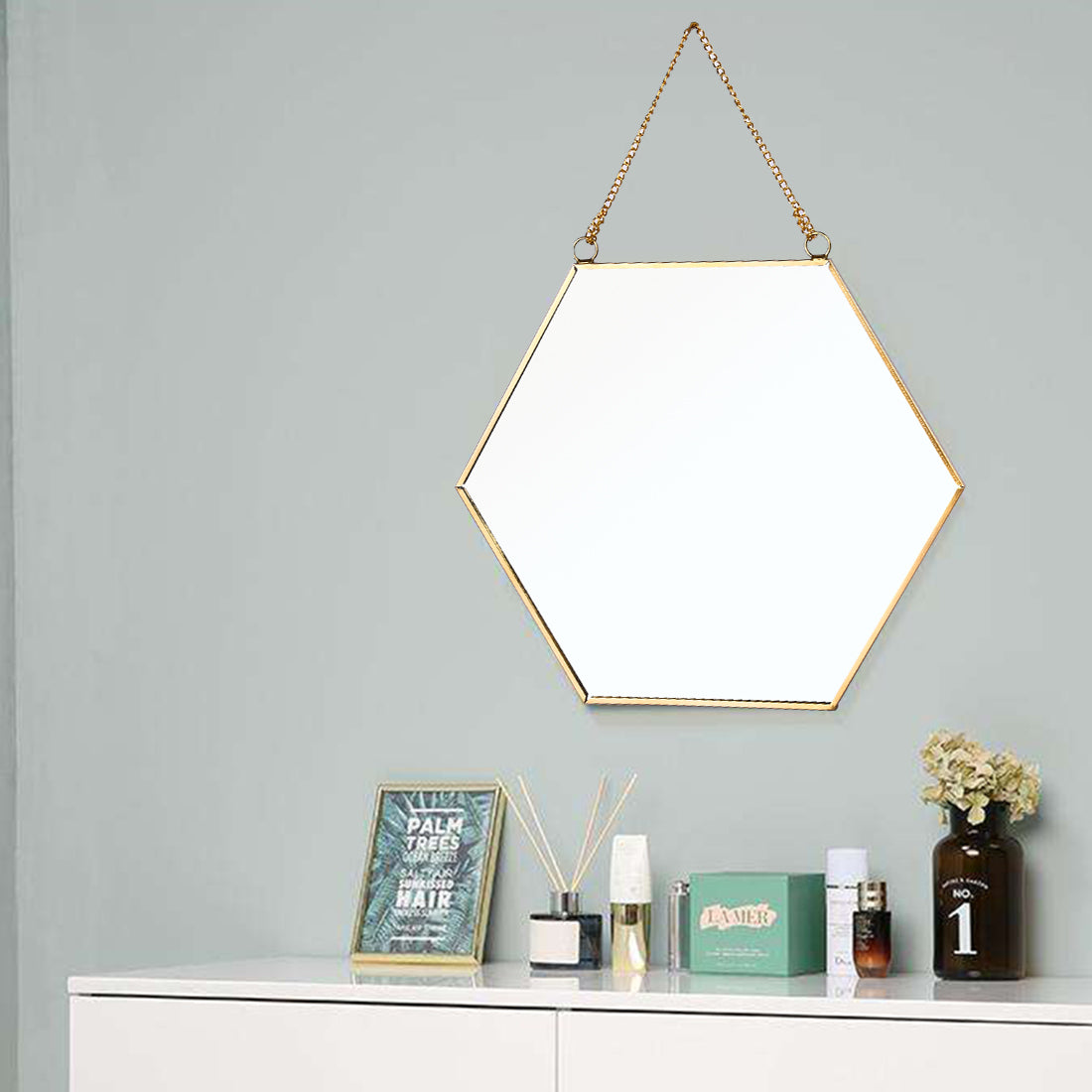 Decorative Hanging Wall Hexagon Mirror Decor with Chain