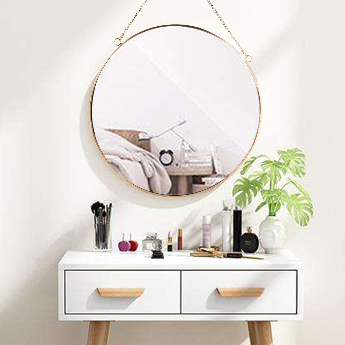 Gold Geometric Mirror with Chain for Home Decoration