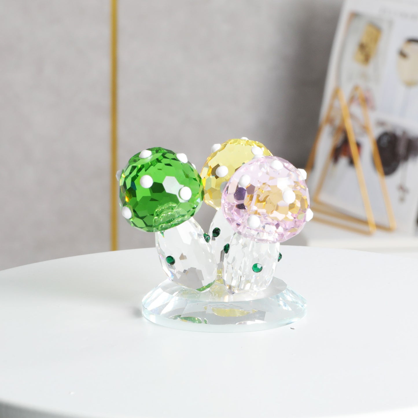 Crystal Tricolor Mushroom Figurine