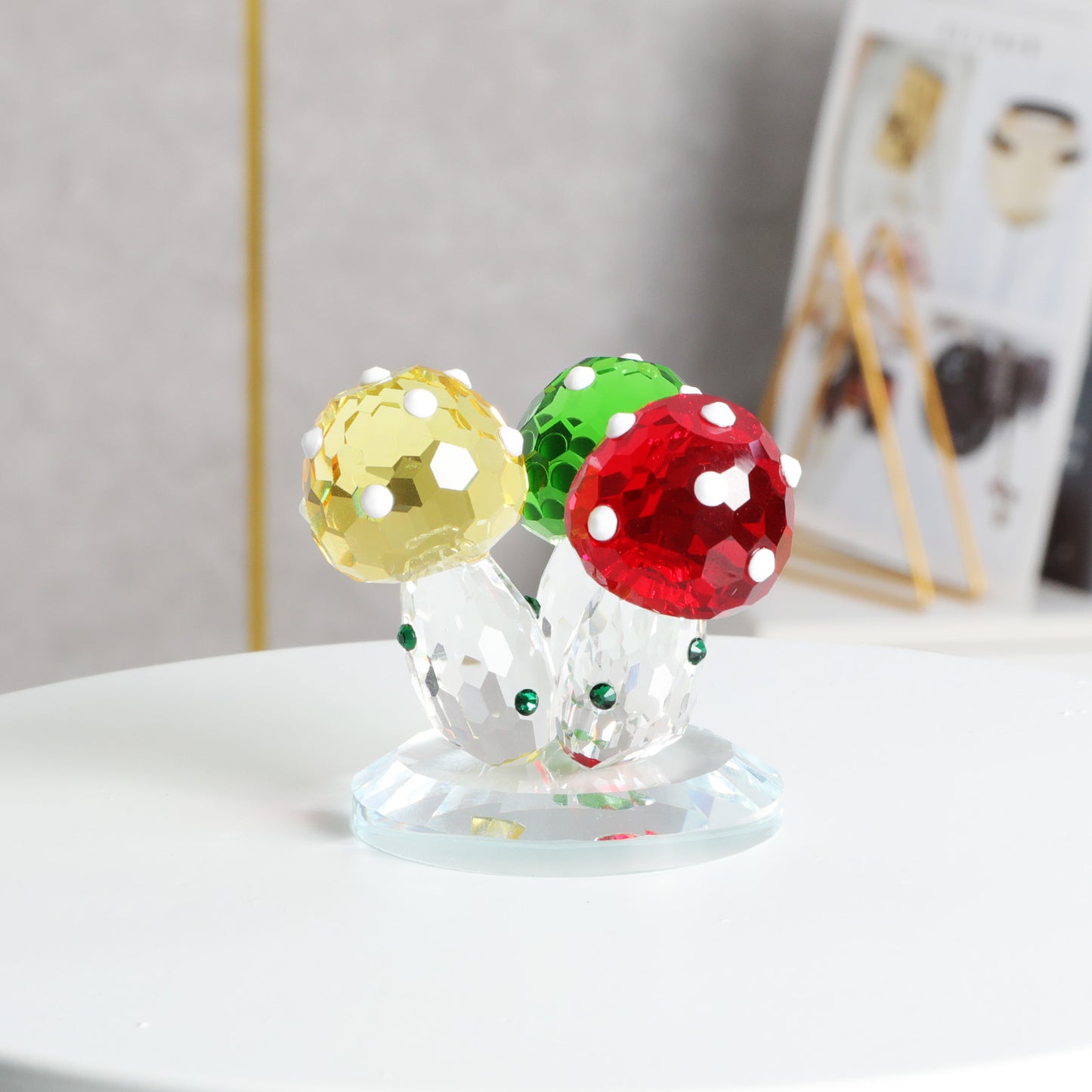 Crystal Tricolor Mushroom Figurine