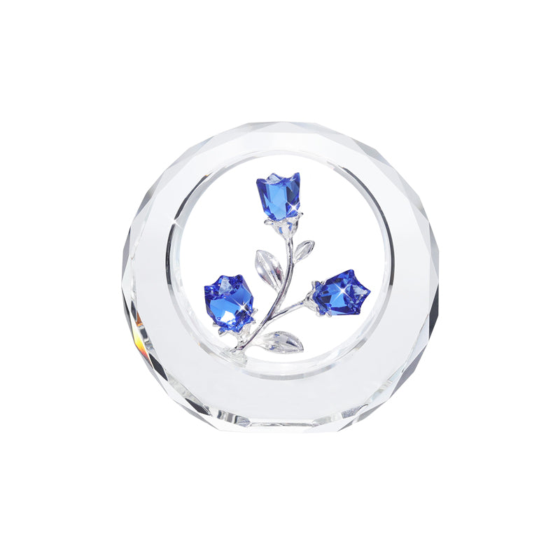 Blue Crystal Tulips Figurine with an Outer Circular Ring for Home Decor