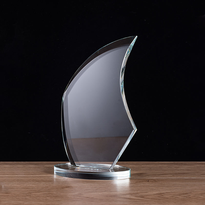 lSTA020017A-18 Longwin Leaf-shaped Crystal Trophy with Round Base