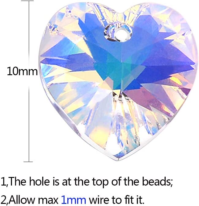 10mm AB Color Heart Shaped Crystal Beads with Top Drilled Hole (60 pcs)