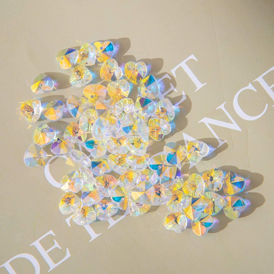 10mm AB Color Heart Shaped Crystal Beads with Top Drilled Hole (60 pcs)